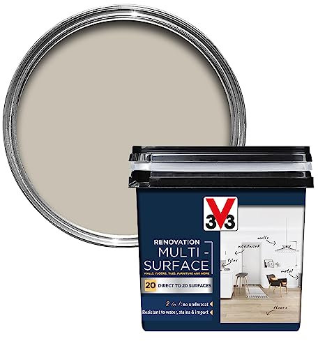 V33 Peinture de rénovation multi-surfaces au chanvre 750 ml | Direct sur 20 surfaces y compris le bois, le carrelage et le métal | Résistance à l'eau, aux taches et aux chocs | Haute couverture |