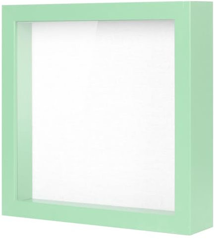 Muzilife 3D Bilderrahmen zum Befüllen 20x20 cm-Tiefer Holz Rahmen, Objektrahmen Shadow Box mit Glasscheibe, als Geschenk für Familie Freunde, Fotos Erinnerungsbox (Grün, 20x20cm)