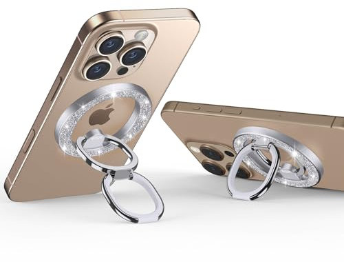 ESR HaloLock Magnetischer Handy Ringhalter, Fingerhalter kompatibel mit MagSafe Handy Ring Ständer Griff kompatibel mit iPhone 16/15/14/13/12 Serie, S25, Verstellbarer Ständer,Rhinestone Silver