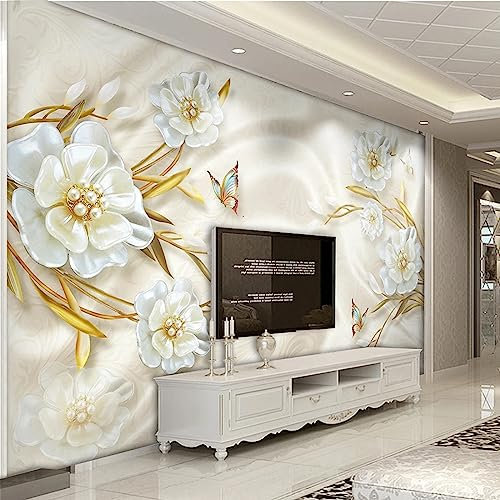 HAN MAN XIU Wallpaper Mural 3D self Adhesive PVC Wallpaper Elegant Jewelry Flower Living Room Bedroom Decorative Wall Painting