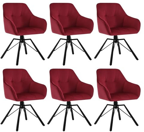 WOLTU Esszimmerstühle drehbar 6er Set, für Esszimmer Wohnzimmer, Bequeme Küchenstühle gepolstert mit Armlehnen Rückenlehne, mit Samtbezug, Bordeaux
