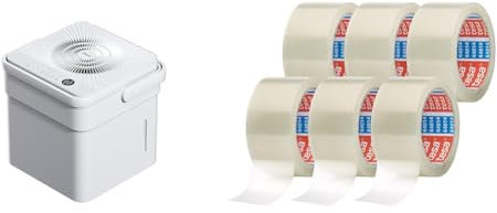Midea Cube 20 Luftentfeuchter & tesapack 64014 im 6er Pack - Geräuscharmes Paketklebeband zum Verpacken von Paketen und Versandschachteln - transparent - 6 Rollen je 66 m