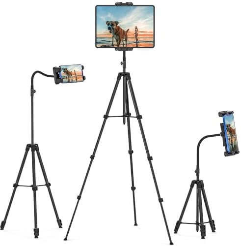 Supporto per Treppiede iPad 190cm - Regolabile in Altezza Con Collo Di Cigno, Girevole a 360° per Tablet 4,7-13,5 - Pavimento