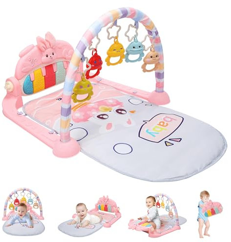 CUTE STONE tapis d'eveil bebe, Tapis d’éveil Piano, Jouet Suspendu et Jeu à Plat Ventre, 5 jouets sensoriels d'apprentissage nourrisson, centre d'activités musical tapis d eveil bebe 0-6 mois.