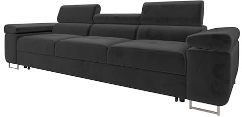 Mirjan24 Sofa mit Schlaffunktion Torezio III Bis, Dreisitzer Polstersofa mit Einstellbare Kopfstützen, Füße aus Metall Chrom, Sofagarnitur, Couchgarnitur (Manila 18)