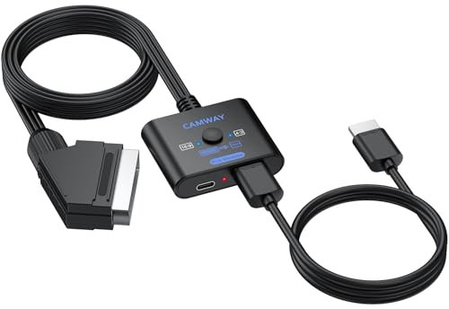 CAMWAY SCART to HDMI Converter Adaptor Cable - 1080P PAL/NTSC Upscaler, 4:3/16:9 Video Display Switch, Plug & Play SCART to HDMI for VCR DVD VHS Retro Gaming on HDTV