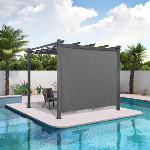 PURPLE LEAF Pergola Aluminium 3 x 3 m pour Côté, Pergola Jardin Extérieur Toit Coulissante, Tonnelle de Jardin Tissu Teint en Fil, Gris