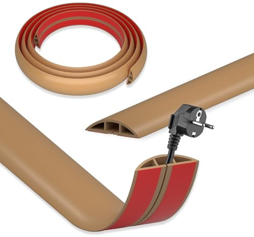 DIKARIYA Passage de Cable au Sol Marron, 1mx5cm Cache Cable Sol, Petit Canal de Câble Flexible, Goulotte Passe Cable, PVC Cache Fil Électrique Sol Auto-Adhésif Montage pour Tous Les Câbles Bureau