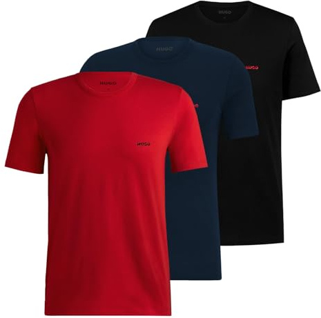 HUGO 3er Pack Herren T-Shirts Kurzarmshirts Cotton Crew-Neck, Farbe:Mehrfarbig, Größe:S, Artikel:-990 Black/red/Navy