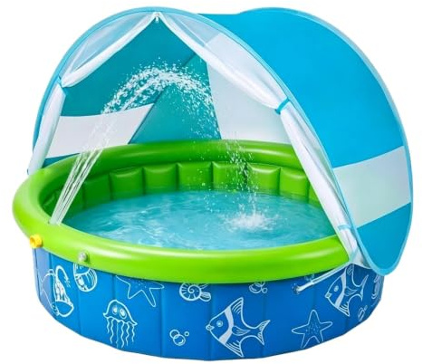Planschbecken Mit Sonnendach Für Kinder - Faltbarer Pool Mit Abnehmbarem Dach & | Grosse Kapazität Für Garten, Terrasse, Leichter Konstruktion, Schwimmen & Planschen