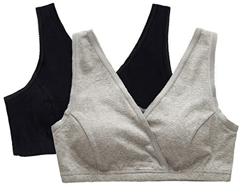 ZUMIY Nursing Bra, Women's Maternity Bra Breastfeeding Sleep Top, Grey black/2pack, M (Fits for 34B/34C/34D)