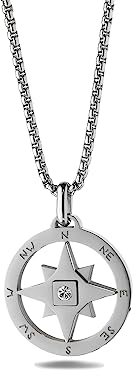 inSCINTILLE Collana Uomo Acciaio Ciondolo Rosa dei Venti, Lunghezza Regolabile 48-53 cm, Confezione Regalo Inclusa, Collanina Uomo Pendente, Catenina (Rosa dei Venti e Zircone - Argento)
