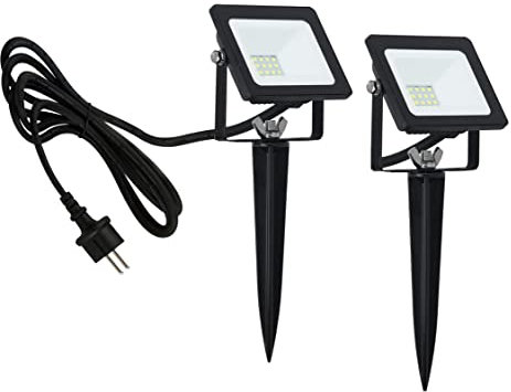 Trango 2er Pack 3085 *SAVETY* LED Gartenstrahler IP65 10 Watt Teichstrahler, Außenstrahler, Fluter, Flutlicht 6000K Tageslichtweiß Außenwandstrahler, Wegbeleuchtung, Strahler, Außenleuchte, Wandlampe