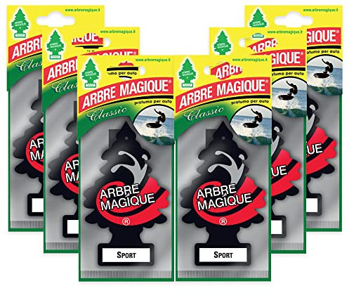Arbre Magique Mono, Auto-Lufterfrischer, sportlicher Duft, intensiver und strukturierter Duft, hält bis zu 7 Wochen, hergestellt in Italien, Packung mit 6 Stück