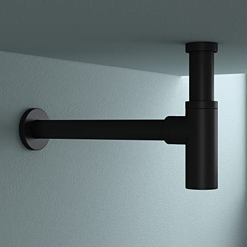 doporro Siphon pour Lavabo et Vasque en Laiton Anti-Odeur Noir Mat | Rond, S05