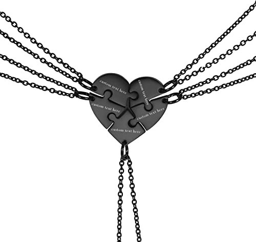 Cupimatch Freundschaftskette 5 Ketten für Freunde Familie, Personalisiert Liebe Herz Puzzle, Schwarz glänzend