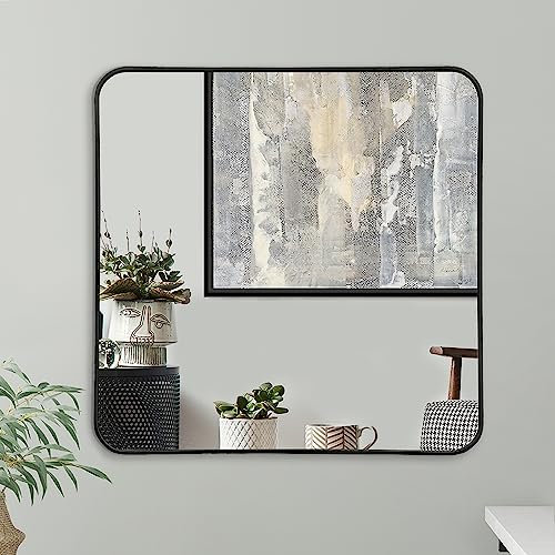 Americanflat Specchio Quadrato da Parete 80x80 cm con Cornice Nera - Specchio da Parete Moderno per Bagno, Camera, Salotto - Specchio da Muro Quadrato - Specchio con Cornice e Ganci Integrati