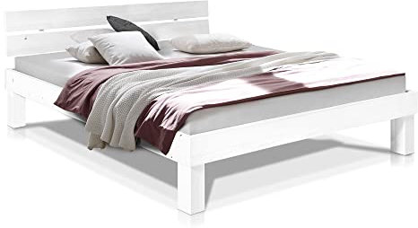 moebel-eins Pumba Massivholzbett Fichte, 160 x 220 cm, Weiss, Komforthöhe