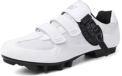 Prodkfe Moutntain Fahrradschuhe Herren Damen MTB Schuhe SPD Mountainbike Schuhe mit Schnalle C Weiß 45 EU