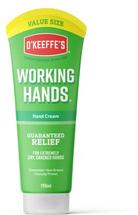O’Keeffe’s Working Hands Value Tube, 190ml – Hand Cream for Extremely Dry, Cracked Hands | Non-Greasy, Unscented & Instantly Boosts Moisture Levels