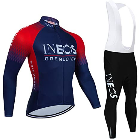 Herren Winter Fahrradtrikot Set - Thermo Fahrradhose Lang + Thermo Fahrradtrikot Langarm - Atmungsaktiv - Reflektoren für Herbst/Winter (Blau2,5XL)