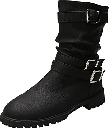Dasongff Stivaletti da donna con tacco a zeppa – stivali tacco alto piattaforma donna stivali corti moto cross stivali piatti neri stivali da moto stivali piattaforma tacco mi polpette stivali