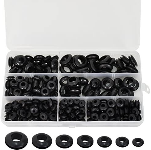260 Stück Durchgangstüllen, Gummitülle Dichtungring 7 Größen Schwarze Gummidichtung Elektrische Leiterdichtung Ring Sortiment Kit, Kabeltülle Gummitülle für Draht, Elektroinstallation, Auto,Wohnmobil
