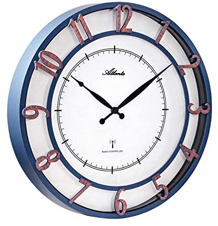 Atlanta 4547 Funk-Wanduhr, Größe XL, blaues Gehäuse, Antik-Optik