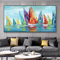 Paysage Marin Affiche Voiliers Colorés Abstraits Toile Tableau Art Peintures Decoration Murale pour Salon Chambre Tableau Decoration, sans Cadre (57X100CM)