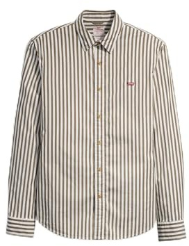 Levi's Homme Long-Sleeve Battery Housemark Slim, Dean Stripe Burnt Olive, M