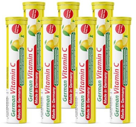 German Vitamin C 140 Drink Effervescent Tablets – Lemon/Lime Flavour, Sugarfree, Vegan – 180 mg Vitamin C – T&D Pharma – Made in Germany