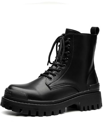 MANLADUO Stivali da uomo vintage Oxford britannici alti con suola spessa, cerniera laterale e stile derby classico, ispirati alla moto, nero, 43 EU