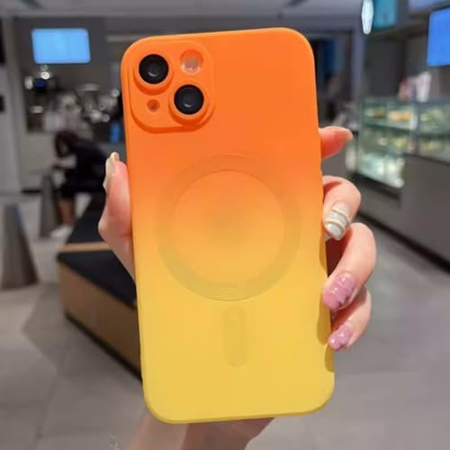 FIFTHAVE Handyhülle iPhone 15 Plus Hülle Kompatibel mit MagSafe Bunt Farbverlauf Schutzhülle Matt Silikon Bumper Case Kameraschutz Stoßfeste TPU Cover für iPhone 15 Plus 6.7'' Orange gelb