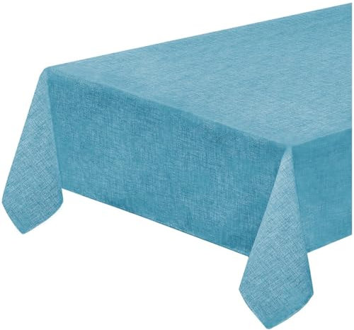 emmevi Tischdecke für Küchentisch, schmutzabweisend, Bordüre, kunststoffbeschichtet, Tischdecke 135 x 230 cm, Pastellblau