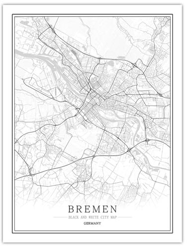 CUNNVN BREMEN 3d Drucken Weiß Stadtplan-Leinwandgemälde 50x70 cm Kreatives Linienkunst-Kartenmuster, Wandkunstbild, Heimdekoration, Leinwandmalerei