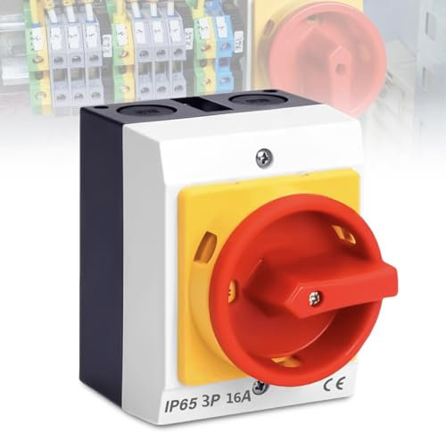 Interrupteur Rotatif 3 Pôles 16A IP65 - Interrupteur Principal Sectionneur Commutateur pour Circuits, avec Boîtier Plastique Résistant aux Intempéries - Connecter/Déconnecter Petits Circuits