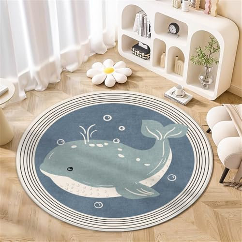 Teppich Kinderzimmer Mädchen Jungs für Kinder Weicher Kinderzimmerteppich Baby Spielen Krabbelmatte Rutschfester Teppichbodenkissen Spielzimmer Schlafzimmer Tier Kaninchen Wal (Blau 2, 120x120CM)