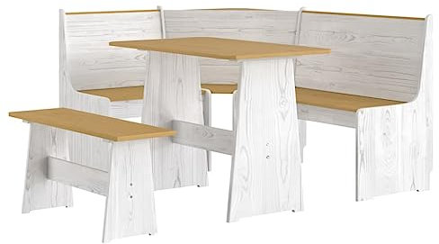 Willood 3 TLG. Eckbank Eckbankgruppe für Esszimmer Küchegruppe Reine Honigbraun Weiß Massivholz Kiefer