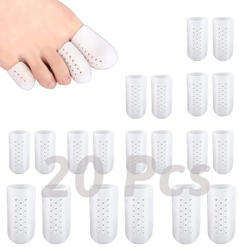Jinpojun 20 Pièces Protège Orteil Silicone, Protection Doigt de Pied Respirantes, Petite Capuchon Orteils, Protection Gros Orteil Gel pour Cors Ampoules Callosités Ongles Incarnés