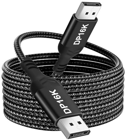 Vemfay 16K Cable Displayport 3M, Câble Display Port 2.1, 16K@60Hz, 8K@120Hz, 4K@240Hz, Supporte 80Gbps HDR DSC 1.2a G-Sync FreeSync, Cable DP 2.1 pour Moniteur de Jeu Projecteurs Carte Graphique PC