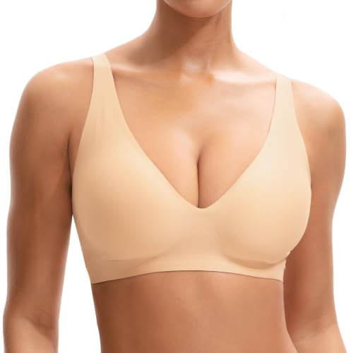 INNERSY Reggiseno Senza Ferretto Reggiseni Invisibili Imbottito, M, Beige