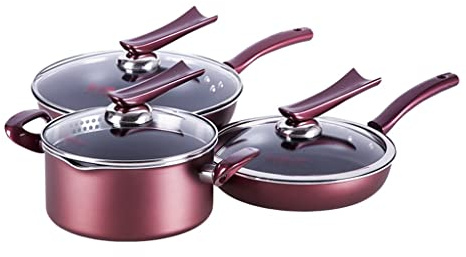 7 Piece Food Grade Aluminum Alloy Cookware Set Heat Resistant Stock Pot + Wok Frying Pan with Glass Lid Kitchen Cookware (Color : A, Size Vision