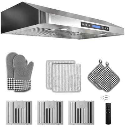 FlyPine 42 inch Under Cabinet Range Hood 900 CFM, Stainless Steel