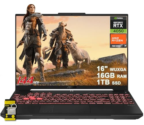 ASUS TUF Gaming A16 Laptop 16 WUXGA IPS 144Hz AMD 6-core Ryzen 7 7445HS 16GB RAM 1TB SSD GeForce RTX 4050 (fino a 194 top AI) Retroilluminato RGB USB4 Bidirezionale AI Noise Cancelation Win11 ICP Hub