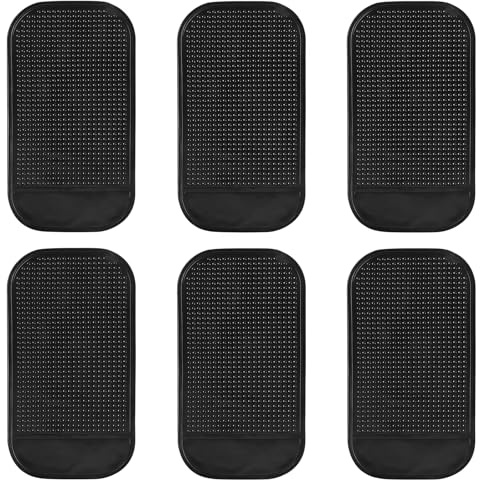 6 PCS Tapis Antidérapants pour Tableau de Bord Auto, 14×8 cm, Tapis en Silicone Antidérapant pour Téléphone, Lunettes et Clés, Supports de Voiture Réutilisables, Noir