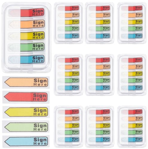 SOFPLATE 10 Packung (1000 Stück) 5 Farben „Hier Unterschreiben“ Registerkarten Mit Pfeilmarkierungen Aufkleber „Hier Unterschreiben“ Unterschriften Und Datumsaufkleber Selbstklebende Etiketten Für Dok