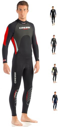 Cressi Morea Herren - Neoprenanzug 3mm für alle Wassersportarten, Schwarz/Rot/Silber, L/4