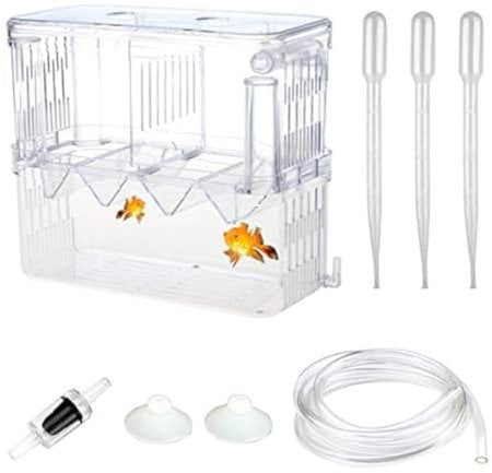 SENZEAL Upgrade Kunststoff Fischzuchtbehälter Multifunktionale Zucht Inkubator Box mit 3pcs Pasteur Pipette und einem Kunststoff-Rückschlagventil