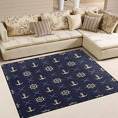 Use7 Nautischer Lenkradteppich mit Anker für Wohnzimmer, Schlafzimmer, 160 x 122 cm