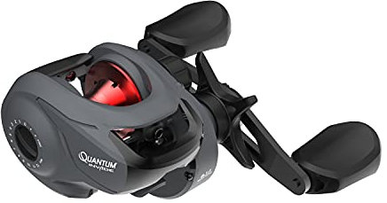 Quantum Invade Baitcast Angelrolle, Größe 100, Linkshänder, übergroße Griffknöpfe, reibungsloses Ritzel, Leichter Graphitrahmen, Dunkelgrau